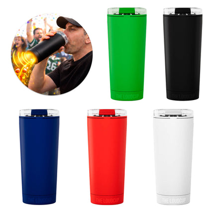 2 Vasos Trompeta 500 ml con Sonido Fuerte | Vaso Doble Pared con Tapa de Seguridad | Ideal para Estadio, Mundial, Fiestas y Animación Deportiva