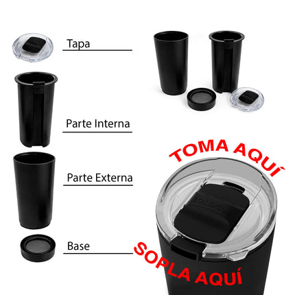 2 Vasos Trompeta 500 ml con Sonido Fuerte | Vaso Doble Pared con Tapa de Seguridad | Ideal para Estadio, Mundial, Fiestas y Animación Deportiva
