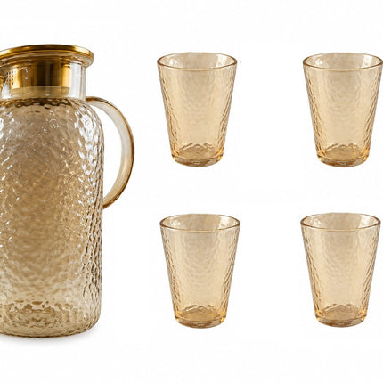 Jarra de Vidrio con 4 Vasos  – Set para Agua, Jugos, Limonada y Bebidas Frías – Elegante y Resistente