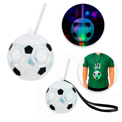 Vaso Balón Soccer con Luz LED de 3 Colores y Popote 500 ml | Ideal para el Mundial, Fiestas y Regalos