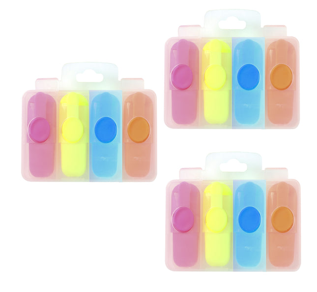 3 Mini Set de 4 Marca Textos Colores Surtidos con Estuche Plástico de Broche
