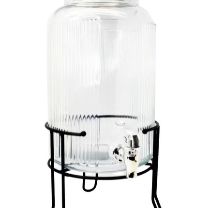 Dispensador de Vidrio Transparente 8 Litros con Base de Metal y Llave – Ideal para Agua, Jugos, Limonadas y Bebidas Frías