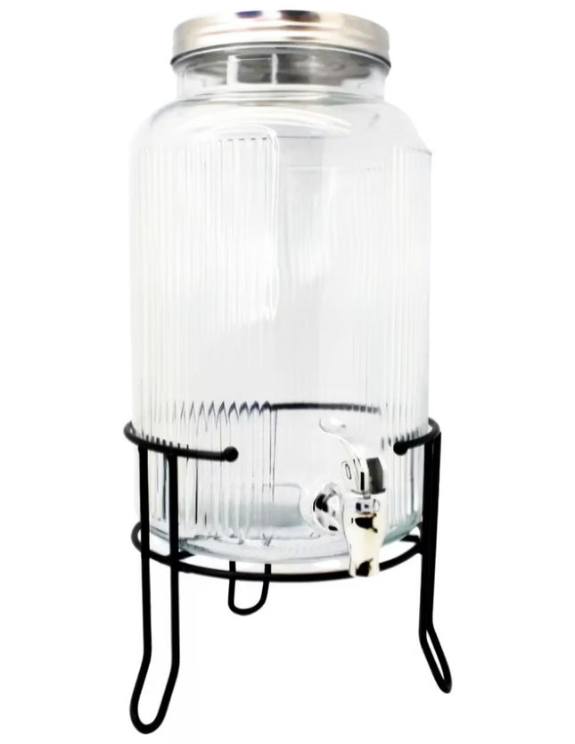 Dispensador de Vidrio Transparente 3.8 Litros con Base de Metal y Llave – Ideal para Agua, Jugos, Limonadas y Bebidas Frías