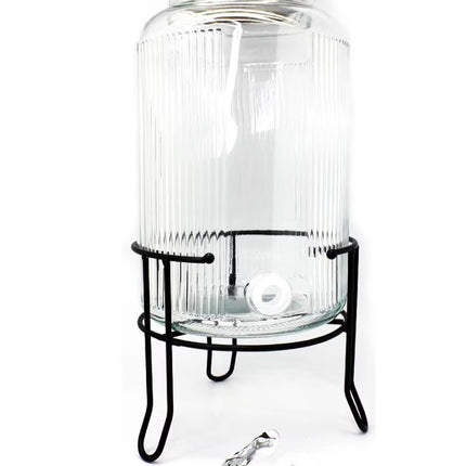 Dispensador de Vidrio Transparente 8 Litros con Base de Metal y Llave – Ideal para Agua, Jugos, Limonadas y Bebidas Frías