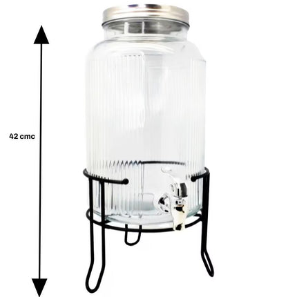 Dispensador de Vidrio Transparente 5.5 Litros con Base de Metal y Llave – Ideal para Agua, Jugos, Limonadas y Bebidas Frías
