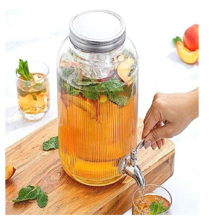 Dispensador de Vidrio Transparente 8 Litros con Base de Metal y Llave – Ideal para Agua, Jugos, Limonadas y Bebidas Frías