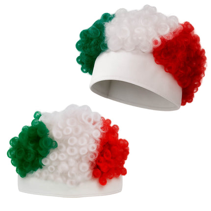 Pack 12. Pelucas Tricolor con Rizos Verde, Blanco y Rojo – Ajuste Elástico, Ideal para Eventos y Mundial