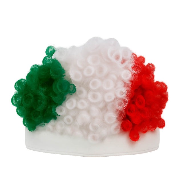 Pack 12. Pelucas Tricolor con Rizos Verde, Blanco y Rojo – Ajuste Elástico, Ideal para Eventos y Mundial