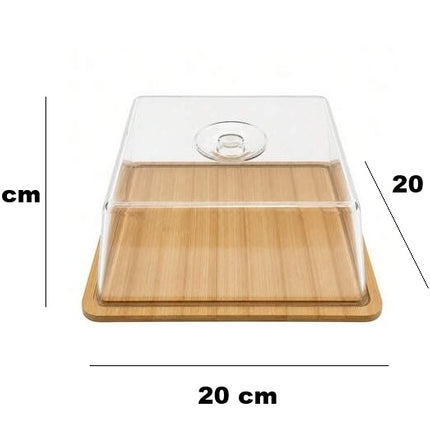 Panera de Bambú 20x20x10cm con Tapa Transparente, Recipiente para Pan con Cubierta Protectora, Ideal para Conservar, Almacenar y Servir Pan