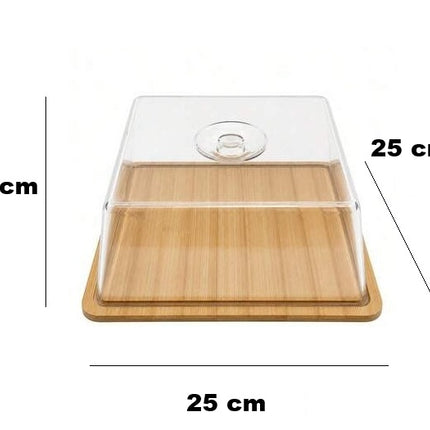Panera de Bambú 25x25x12cm con Tapa Transparente, Recipiente para Pan con Cubierta Protectora, Ideal para Conservar, Almacenar y Servir Pan