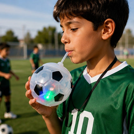Vaso Balón Soccer con Luz LED de 3 Colores y Popote 500 ml | Ideal para el Mundial, Fiestas y Regalos