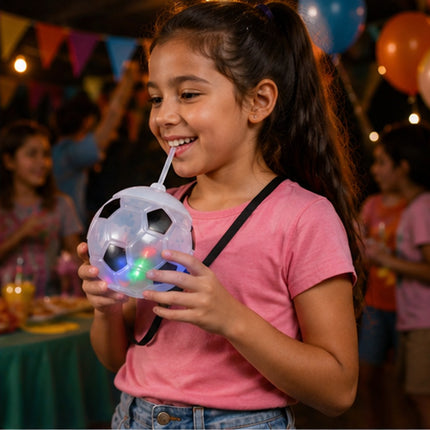 Vaso Balón Soccer con Luz LED de 3 Colores y Popote 500 ml | Ideal para el Mundial, Fiestas y Regalos