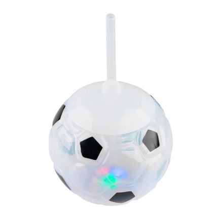 Vaso Balón Soccer con Luz LED de 3 Colores y Popote 500 ml | Ideal para el Mundial, Fiestas y Regalos