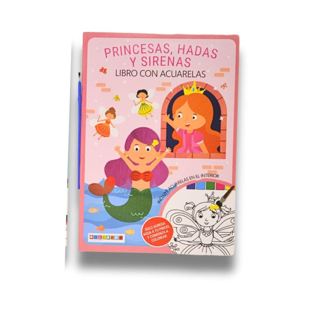 LIBRO CON ACUARELAS PRINCESAS HADAS Y SIRENAS