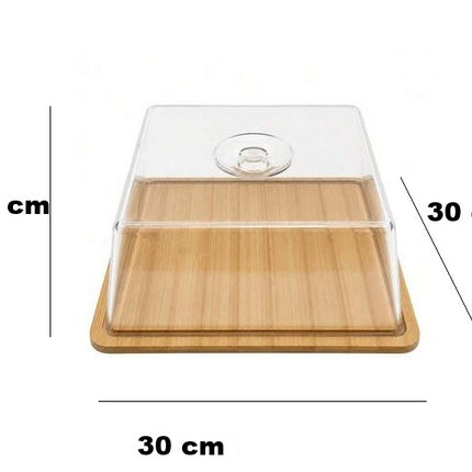 Panera de Bambú 30x30x13cm con Tapa Transparente, Recipiente para Pan con Cubierta Protectora, Ideal para Conservar, Almacenar y Servir Pan