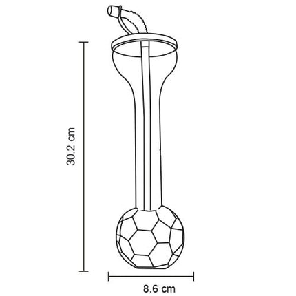 6 Botellas deportiva de 600 ML, vaso futbolero de plástico resistente 30 cm para bebidas frías y eventos | Yarda en forma de balón de soccer con tapa y popote