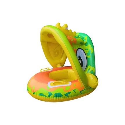 Flotador Infantil para Piscina con Sombrilla Tipo Barco 70 cm – Barca Inflable con Bocina para Playa, Parques Acuáticos y Verano