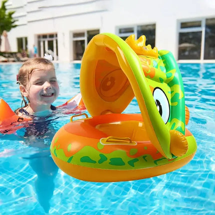 Flotador Infantil para Piscina con Sombrilla Tipo Barco 70 cm – Barca Inflable con Bocina para Playa, Parques Acuáticos y Verano