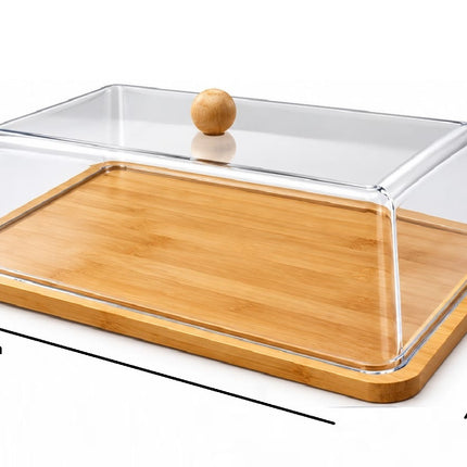 Panera de Bambú 33x22 cm con Tapa Transparente, Recipiente para Pan con Cubierta Protectora, Ideal para Conservar, Almacenar y Servir Pan