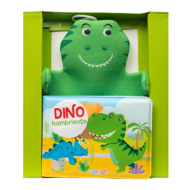Libro Dino Hambriento + Marioneta esponja 6pag 16x12cm