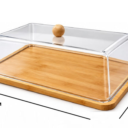 Panera de Bambú 35 x 23 cm con Tapa Transparente, Recipiente para Pan con Cubierta Protectora, Ideal para Conservar, Almacenar y Servir Pan