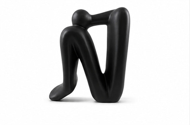 Figura Decorativa Minimalista de Cerámica Negra 22 x 20 cm para Sala, Oficina, Recámara o Estantería