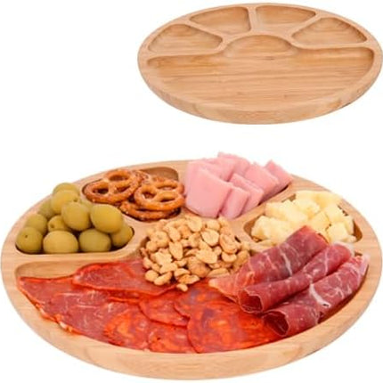 Botanero de Bambú con 5 Espacios 25 cm Ideal para Reuniones, Fiestas y Mundial, Perfecto para Servir Botanas y Convivir con Familia y Amigos