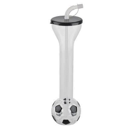 6 Botellas deportiva de 600 ML, vaso futbolero de plástico resistente 30 cm para bebidas frías y eventos | Yarda en forma de balón de soccer con tapa y popote
