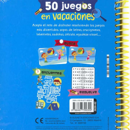Libro Actividades 50 juegos en vacaciones 56pag 19x17cm