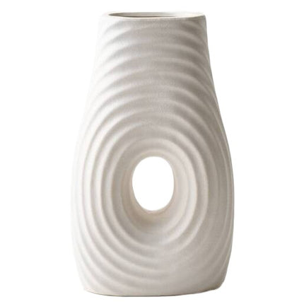Florero Decorativo de Cerámica Blanca 28 cm – Jarrón Moderno con Diseño Circular para Flores y Decoración del Hogar