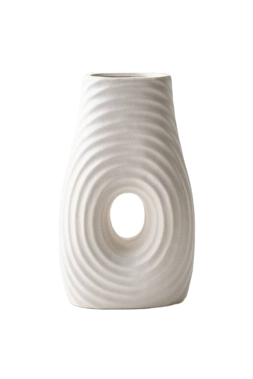 Florero Decorativo de Cerámica Blanca 28 cm – Jarrón Moderno con Diseño Circular para Flores y Decoración del Hogar