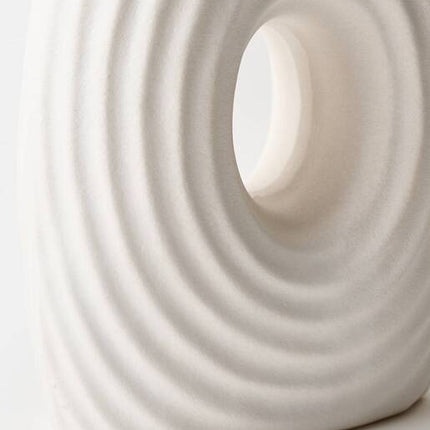 Florero Decorativo de Cerámica Blanca 28 cm – Jarrón Moderno con Diseño Circular para Flores y Decoración del Hogar