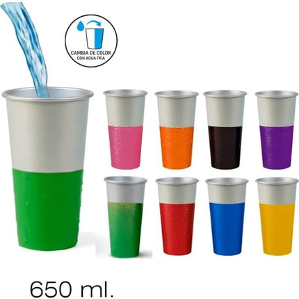 Vaso Mágico de Aluminio 650 ml con Cambio de Color al Frío | Efecto Térmico Reutilizable | Ideal para Fiestas, Regalos