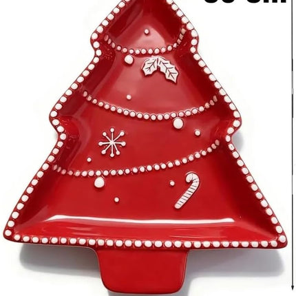 Plato Navideño en Forma de Árbol con Santa Claus, Cerámica, 23x30 cm
