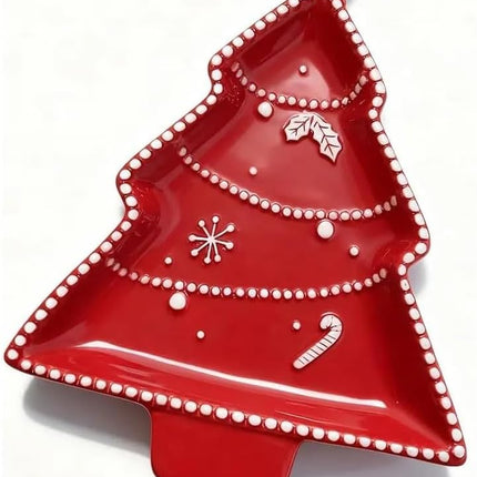 Plato Navideño en Forma de Árbol con Santa Claus, Cerámica, 23x30 cm