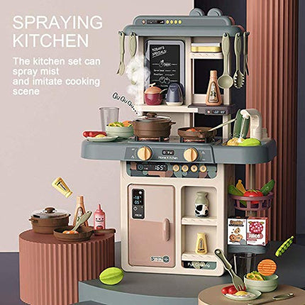 Juego de Cocina para Niños con Sonidos y Luces Reales, Fregadero de Juguete, Estufa de Vapor, Regalo de Cumpleaños para Niños