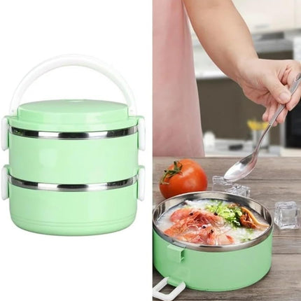 Lonchera térmica doble ecológica portátil para alimentos, fiambrera escolar de doble capa con válvula de aire 13 x 14 cm