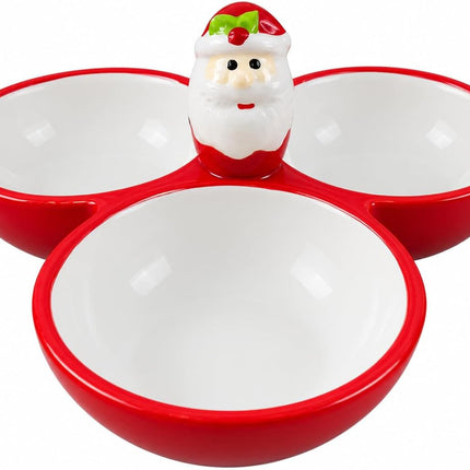Plato picoteo Navideño de Cerámica Santa Claus, 3 Compartimentos 22x12 cm