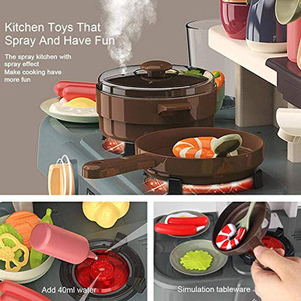 Juego de Cocina para Niños con Sonidos y Luces Reales, Fregadero de Juguete, Estufa de Vapor, Regalo de Cumpleaños para Niños