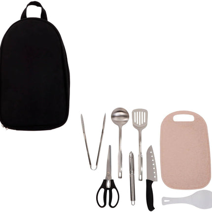 Set de Utensilios de Cocina 8 Piezas Acero Inoxidable con Estuche Organizador para Campamento, Juego de Viaje, portátil, Kit de Viaje