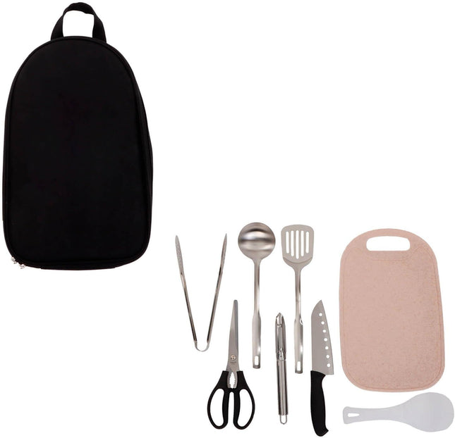 Set de Utensilios de Cocina 8 Piezas Acero Inoxidable con Estuche Organizador para Campamento, Juego de Viaje, portátil, Kit de Viaje