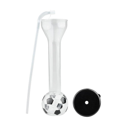 6 Botellas deportiva de 600 ML, vaso futbolero de plástico resistente 30 cm para bebidas frías y eventos | Yarda en forma de balón de soccer con tapa y popote