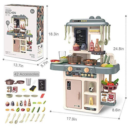 Juego de Cocina para Niños con Sonidos y Luces Reales, Fregadero de Juguete, Estufa de Vapor, Regalo de Cumpleaños para Niños