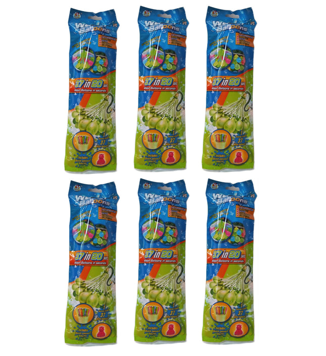 6 Bolsas de Globos de 37 pzas Llenado Rápido  de Agua 10x32 cm – Accesorio para Llenar Múltiples Globos, Ideal para Juegos de Verano