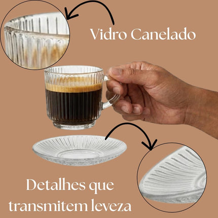 Juego de 12 Piezas de Vidrio para Café | 6 Tazas de 150 ml con 6 Platos | Tazas Transparentes para Espresso, Café y Té