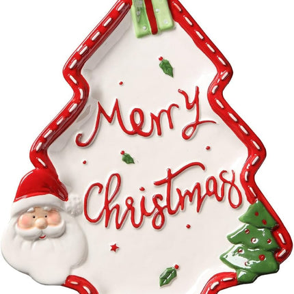 Plato Navideño en Forma de Árbol con Santa Claus, Cerámica, 32 cm