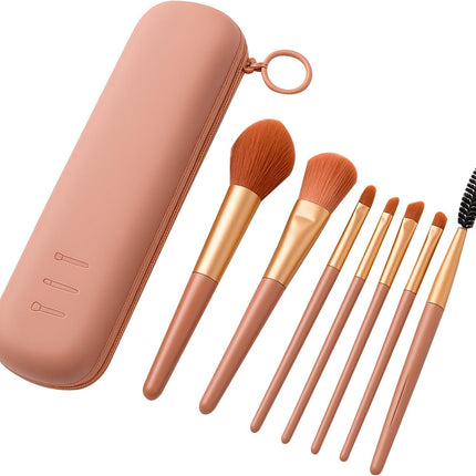 Set de 6 Brochas de Maquillaje Hipoalergénicas con Estuche de Silicón, Kit de Brochas para Maquillaje de Viaje