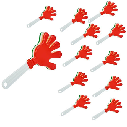 Pack 12.Aplaudidor de Plástico en Forma de Mano Tricolor – Ideal para Eventos Deportivos y Fiestas 🎉👏