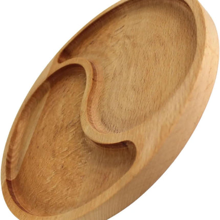 Charola de Madera de Bambú 25 cm Redonda con 2 Compartimentos, Bandeja para Botanas, Aperitivos y Sushi