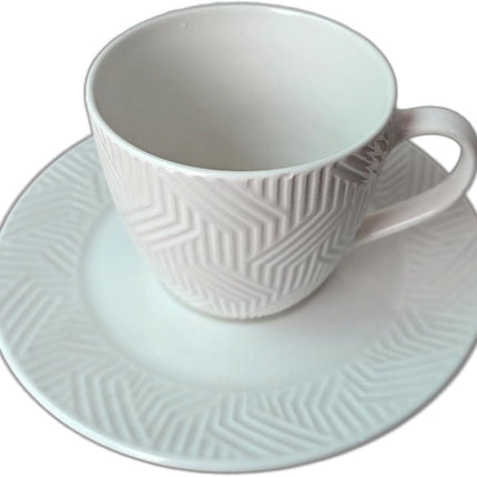 Juego de 4 Tazas de Cerámica con 4 Platos para Café, Diseño Texturizado Blanco, Set de 8 Piezas